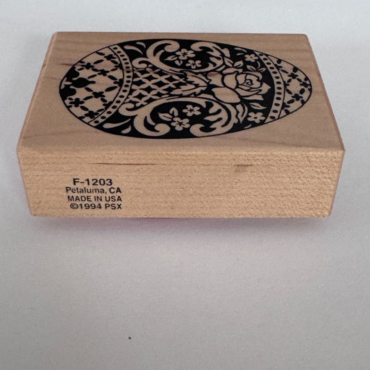 PSX Rubber Stamp Easter Egg Decorated Oval Rose Flower Wood Mounted Cardmaking Spring