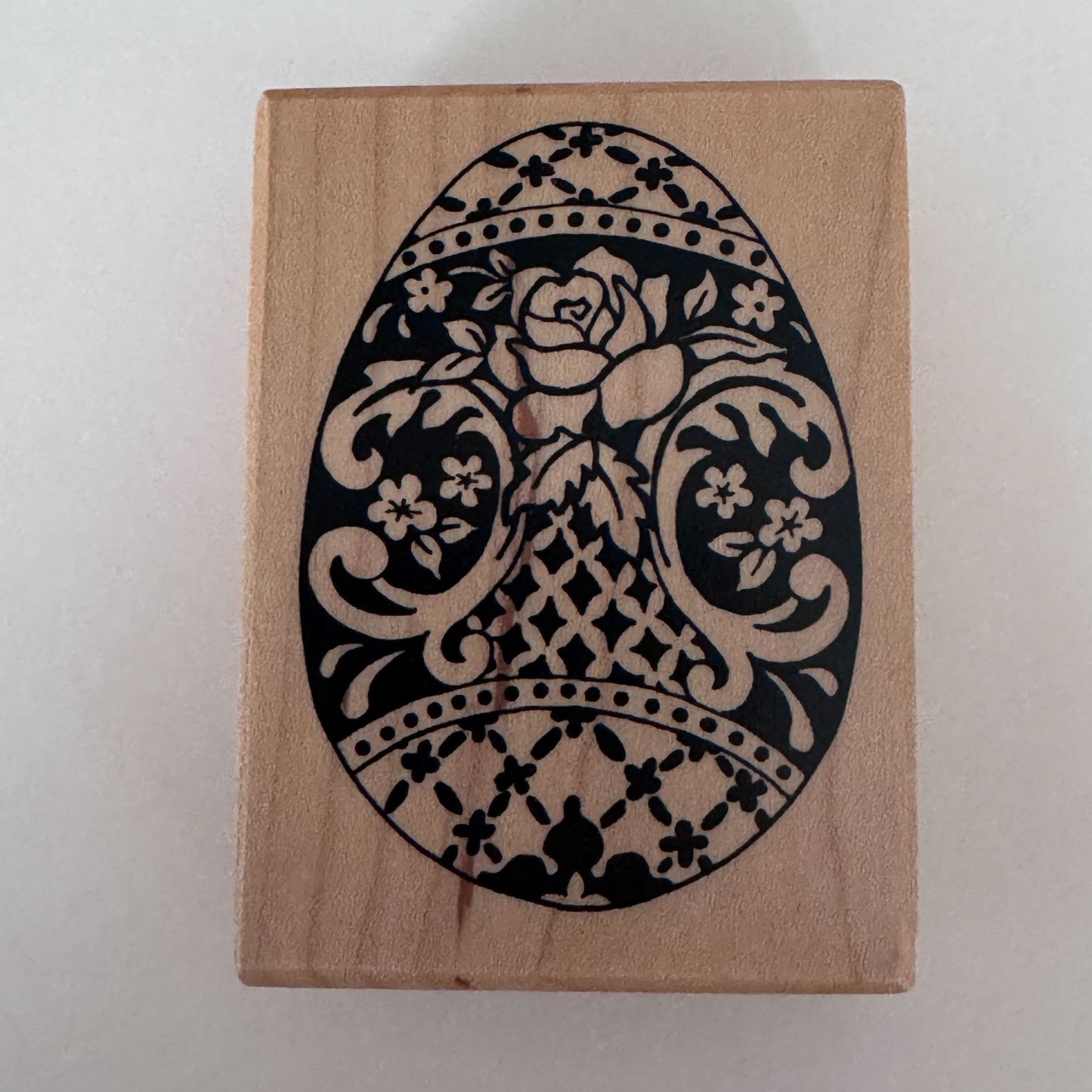 PSX Rubber Stamp Easter Egg Decorated Oval Rose Flower Wood Mounted Cardmaking Spring