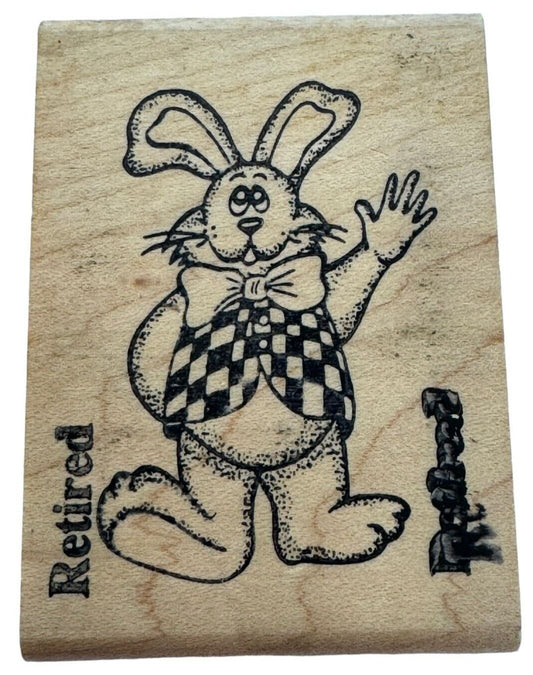 Touche Easter Bunny Rubber Stamp Rabbit Waving Hello Whimsical Bowtie Cardmaking