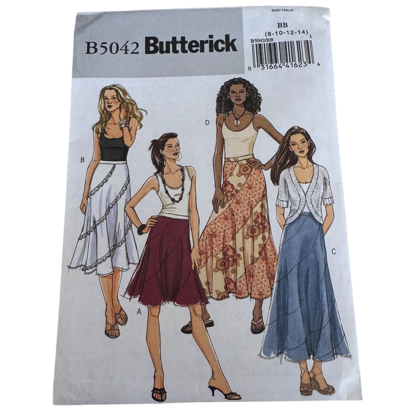 Butterick Sewing Pattern B5042 Boho Asymmetrical Skirt Y2K 2000s Style 8-14 Uncut Easy Modest