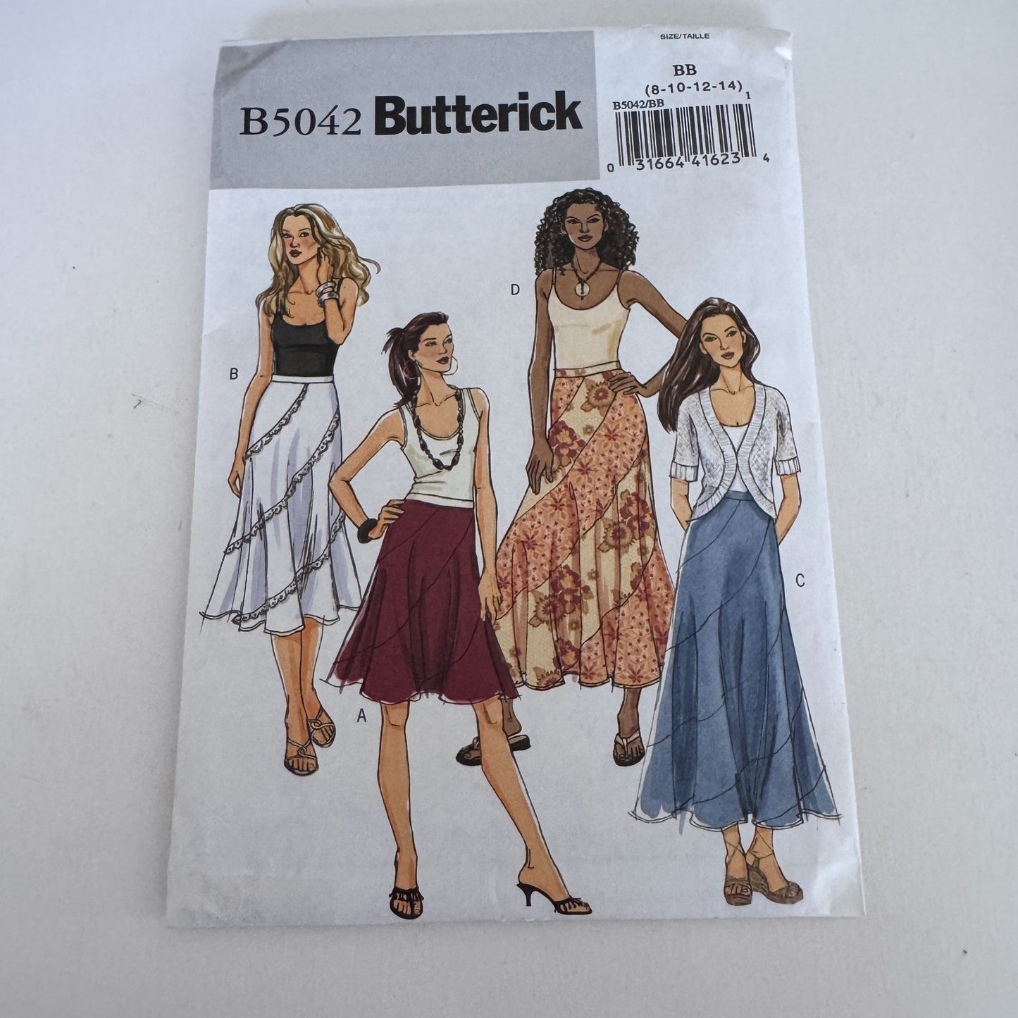 Butterick Sewing Pattern B5042 Boho Asymmetrical Skirt Y2K 2000s Style 8-14 Uncut Easy Modest