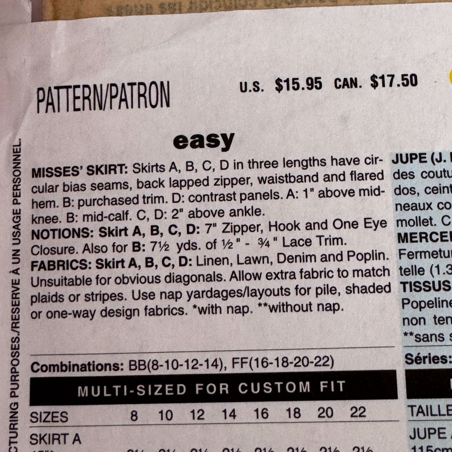 Butterick Sewing Pattern B5042 Boho Asymmetrical Skirt Y2K 2000s Style 8-14 Uncut Easy Modest