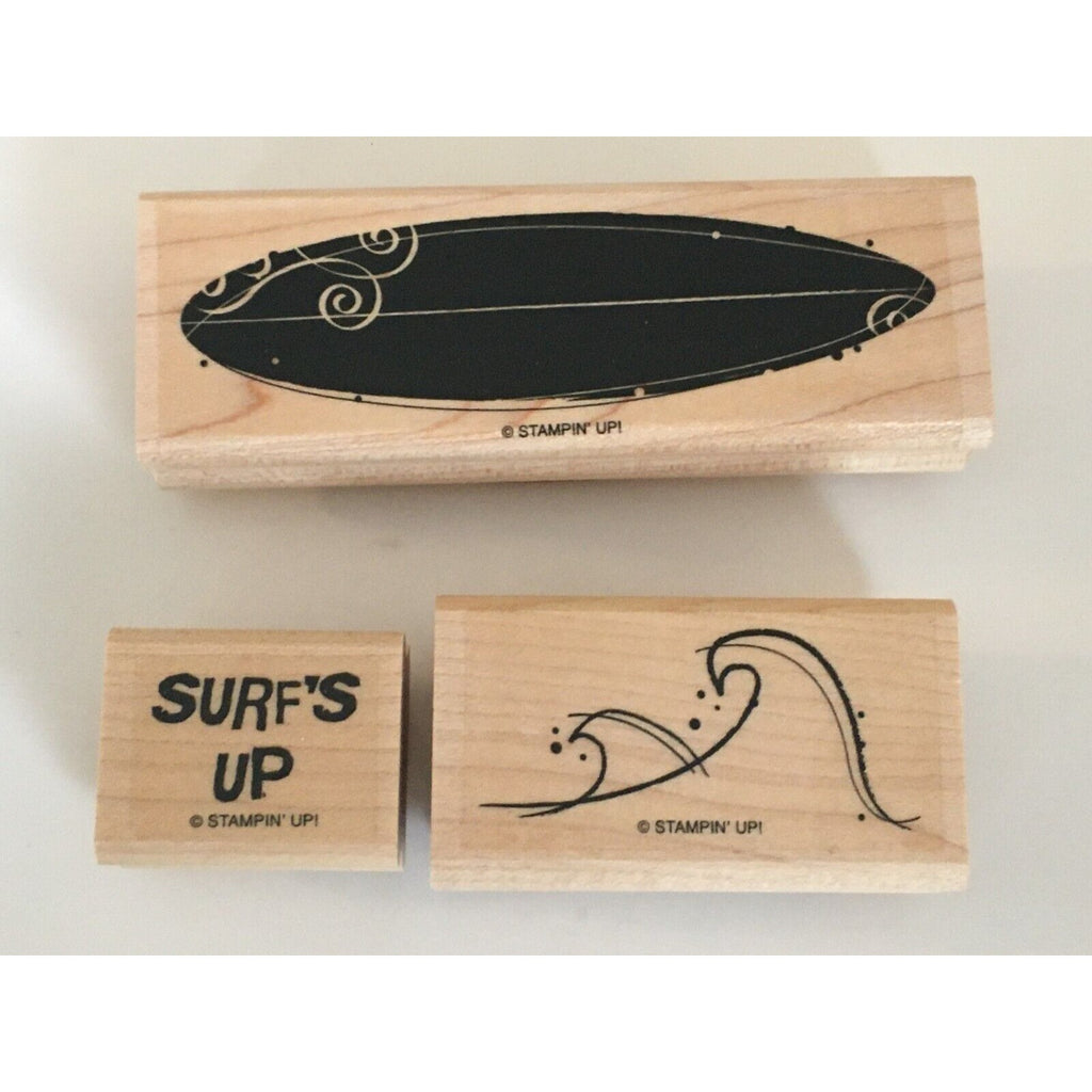 Stampin Up Rubber Stamp Just Surfing Wave Surfboard Ocean Beach Rare Retired