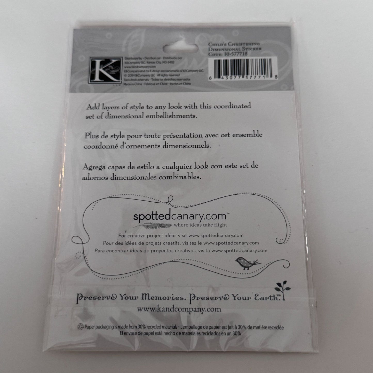 K Company Dimensional Stickers Set Baptism First Communion Catholic Cardmaking