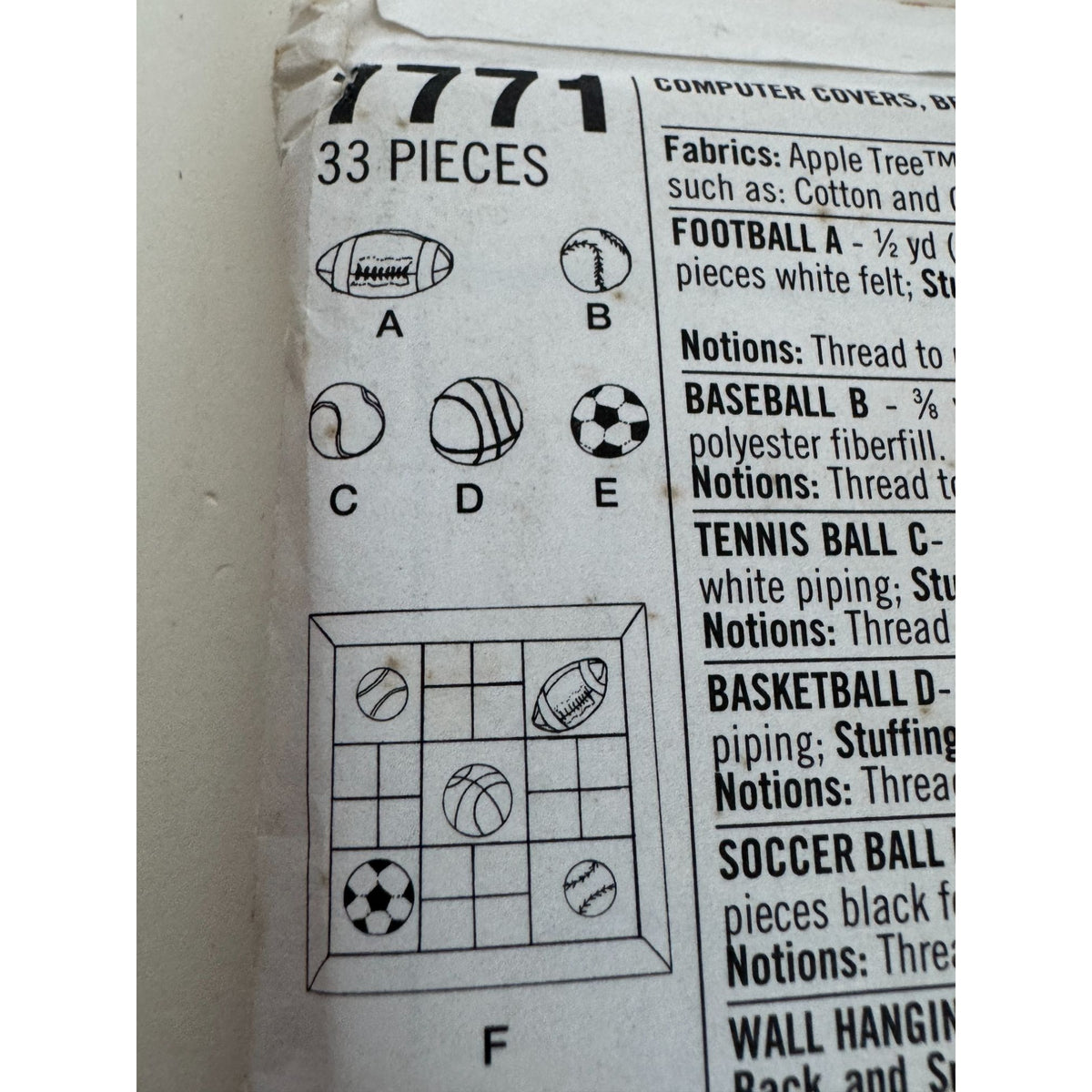 Simplicity Sewing Pattern 7771 Home Decorating Bean Bag Chair Cover Soccer Uncut