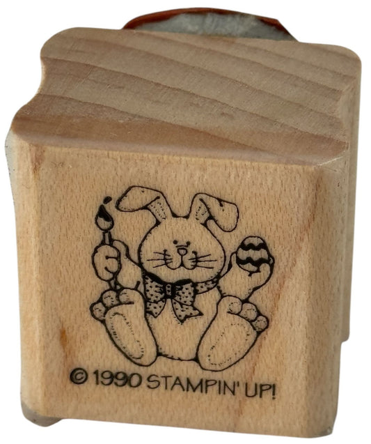 Stampin Up Rubber Stamp Bunny Rabbit Decorating Easter Egg Paintbrush Small Cute