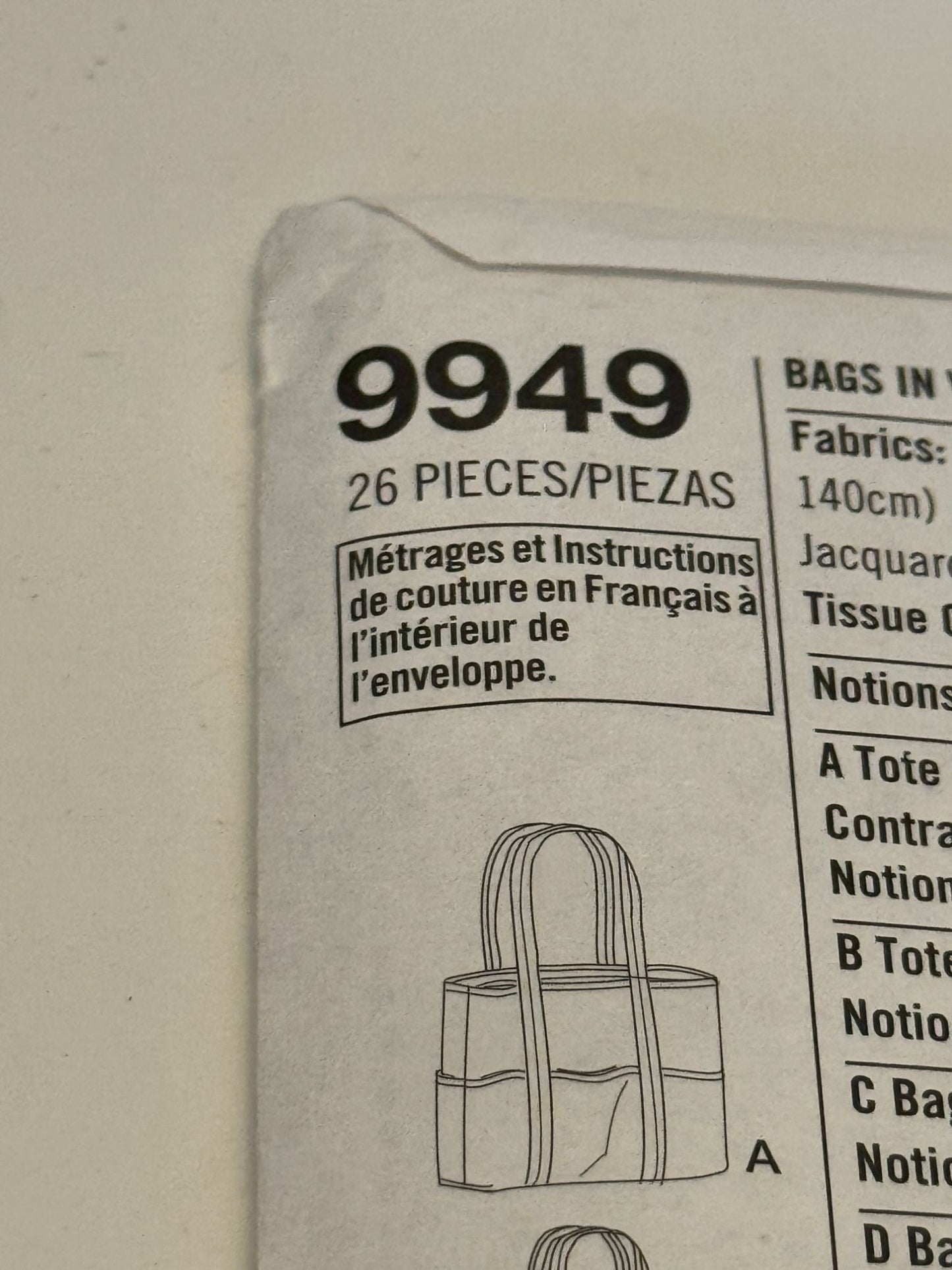 Simplicity Sewing Pattern 9949 Crafts Tote Bag Cosmetic Bags Travel Vacation UC