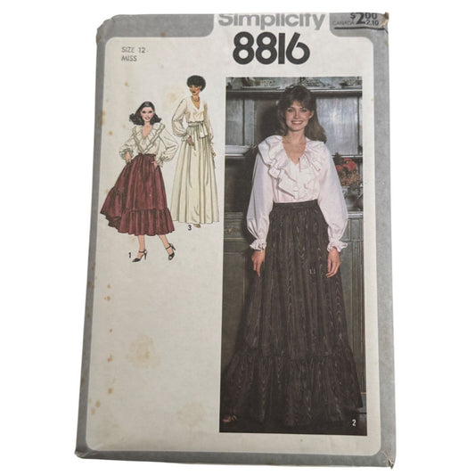 Simplicity Sewing Pattern 8816 Blouse Shirt Long Length Skirt Vintage 1970s 12