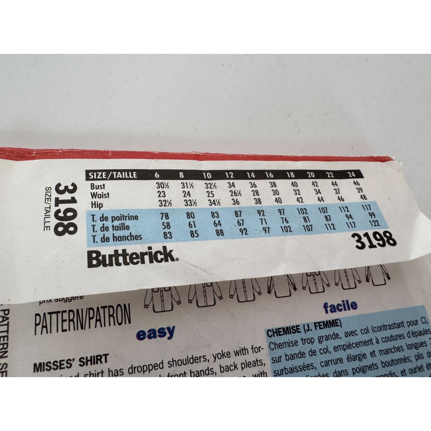 Butterick Sewing Pattern 3198 Oversized Shirt Front Button 8 10 12 Nine Sew Easy