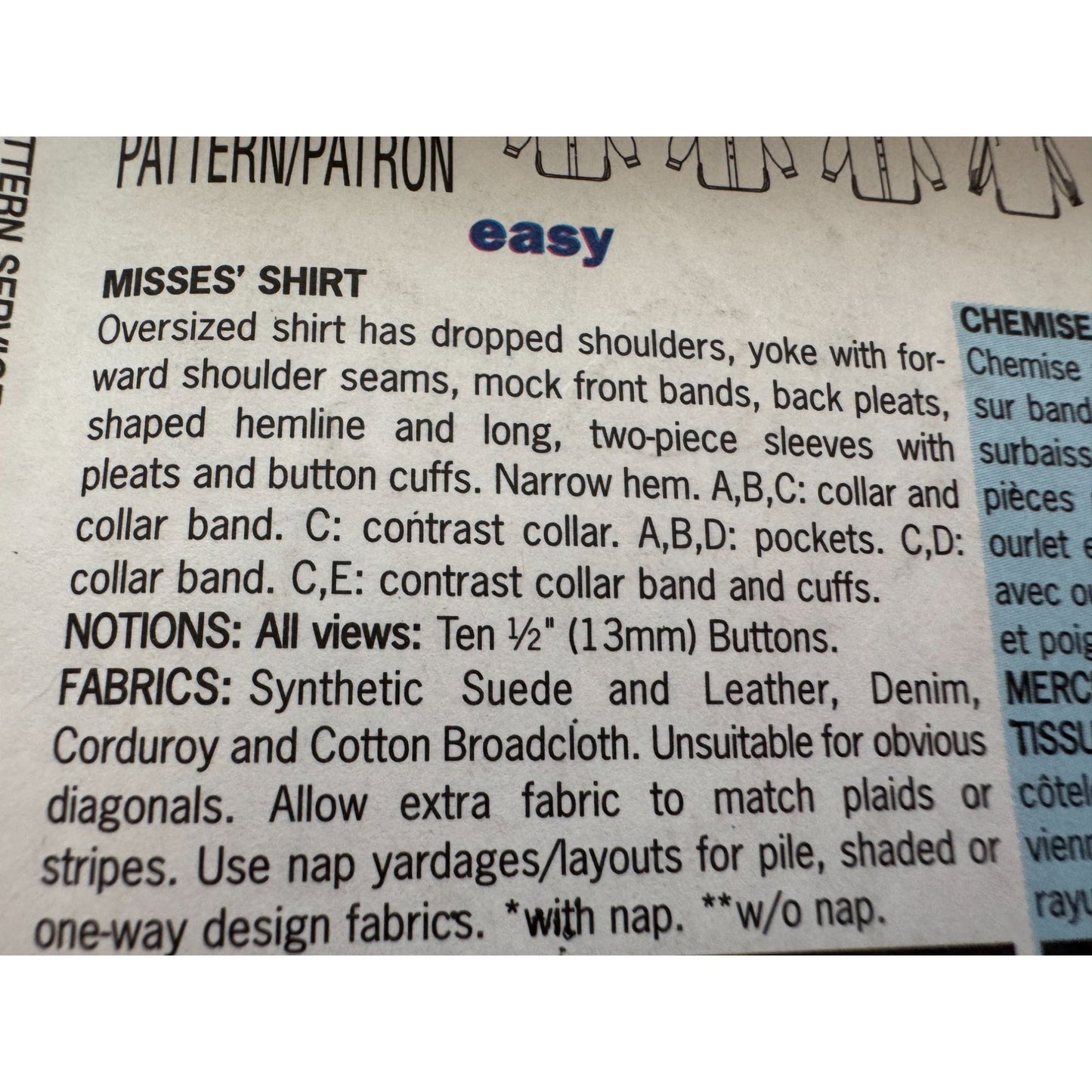 Butterick Sewing Pattern 3198 Oversized Shirt Front Button 8 10 12 Nine Sew Easy