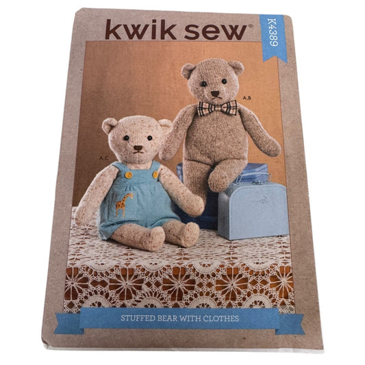 Kwik Sew Sewing Pattern K4389 Stuffed Teddy Bear Clothes Bow Tie Doll Clothing