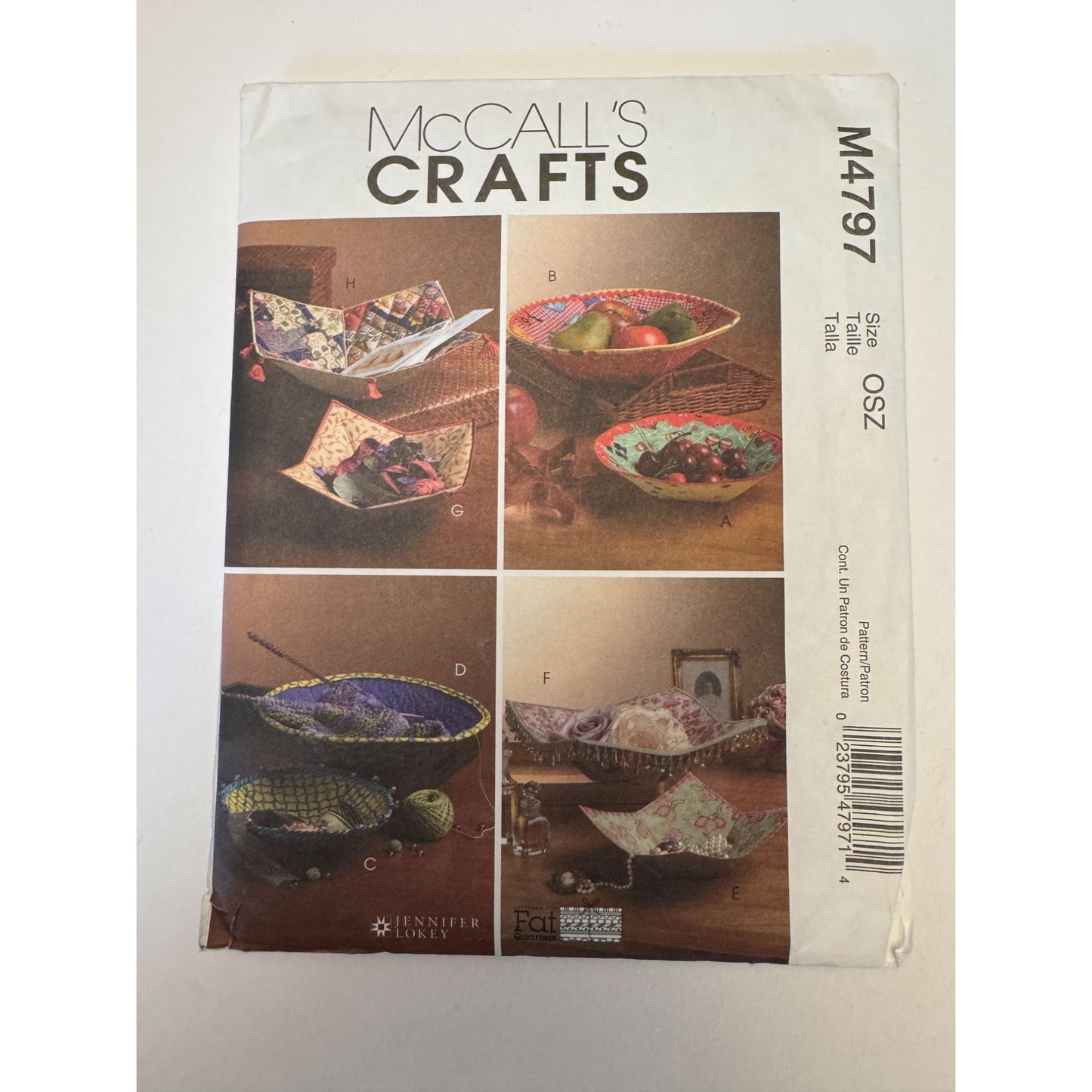McCalls Sewing Pattern M4797 Fabric Bowl for Fat Quarters Table Decor Home Uncut