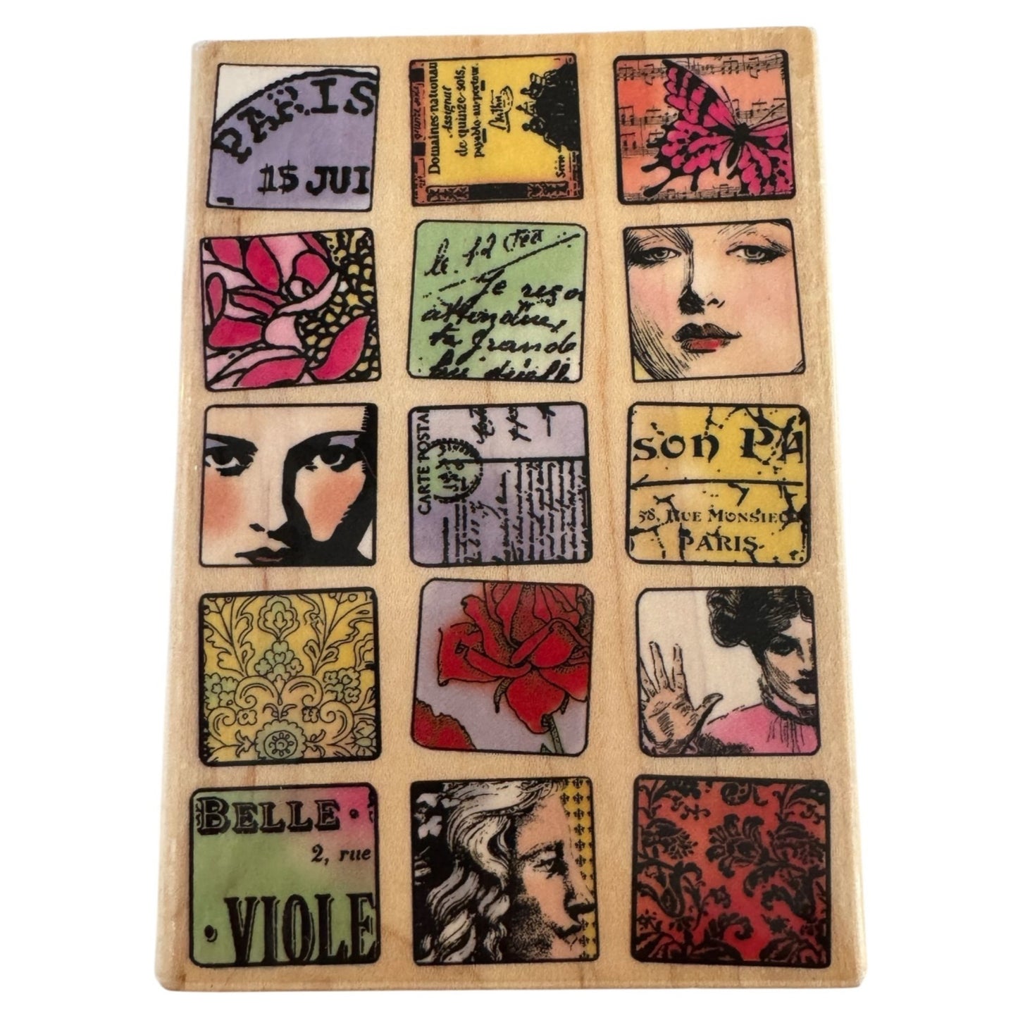Hampton Art Rubber Stamp Paris Collage French Faces Card Making Jill Meyer Wood