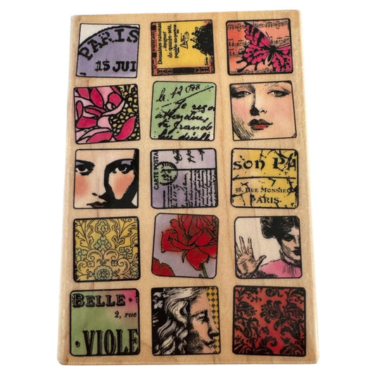 Hampton Art Rubber Stamp Paris Collage French Faces Card Making Jill Meyer Wood