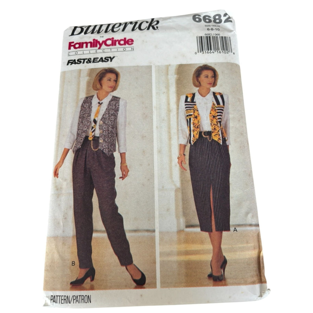 Butterick Sewing Pattern 6682 Vest Straight Skirt Tapered Pants Top Layers 90s 6-10 Uncut