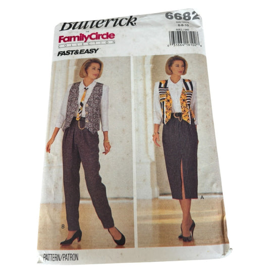 Butterick Sewing Pattern 6682 Vest Straight Skirt Tapered Pants Top Layers 90s 6-10 Uncut