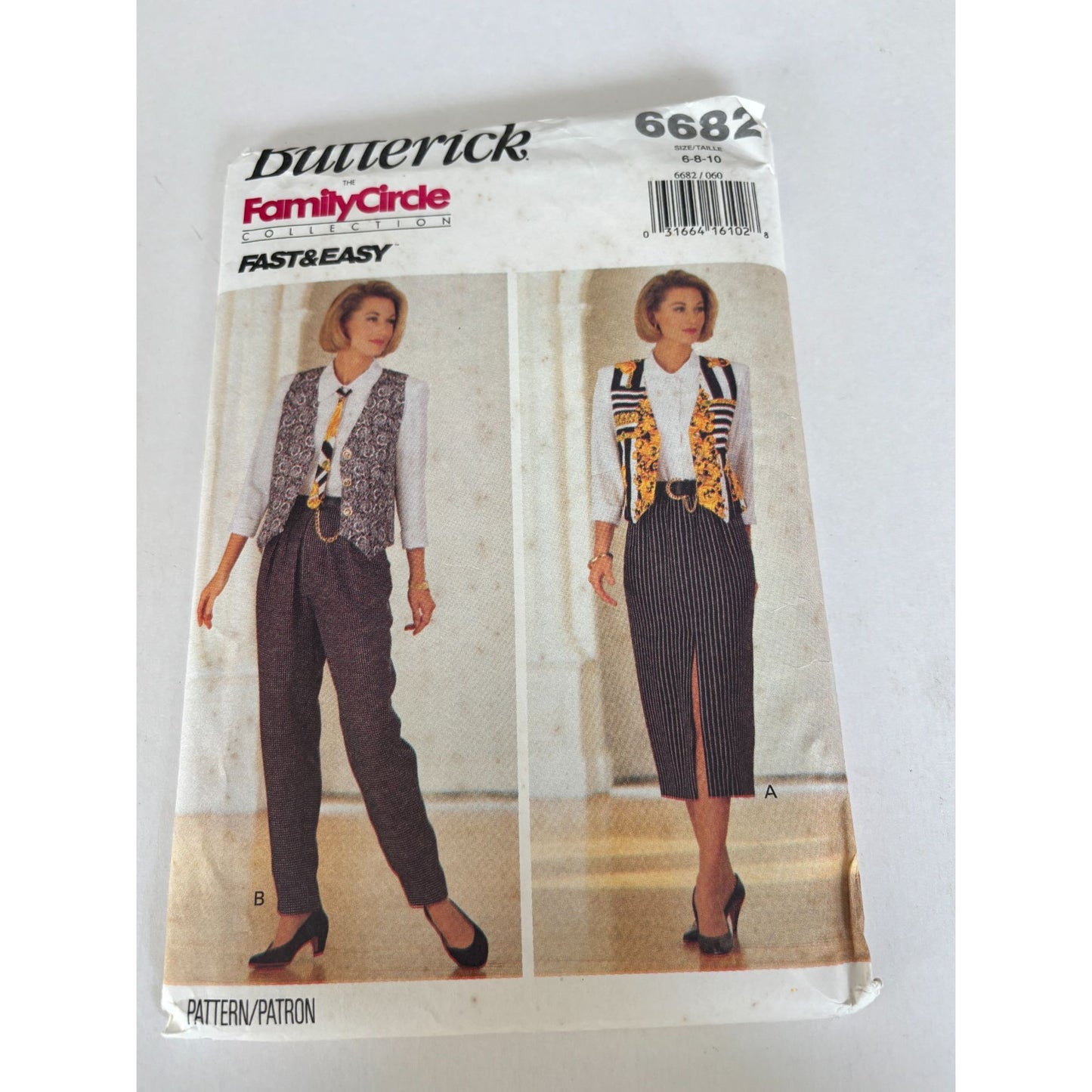 Butterick Sewing Pattern 6682 Vest Straight Skirt Tapered Pants Top Layers 90s 6-10 Uncut