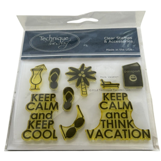 Technique Tuesday Clear Stamps Keep Calm Think Vacation Passport Palm Tree Shoes