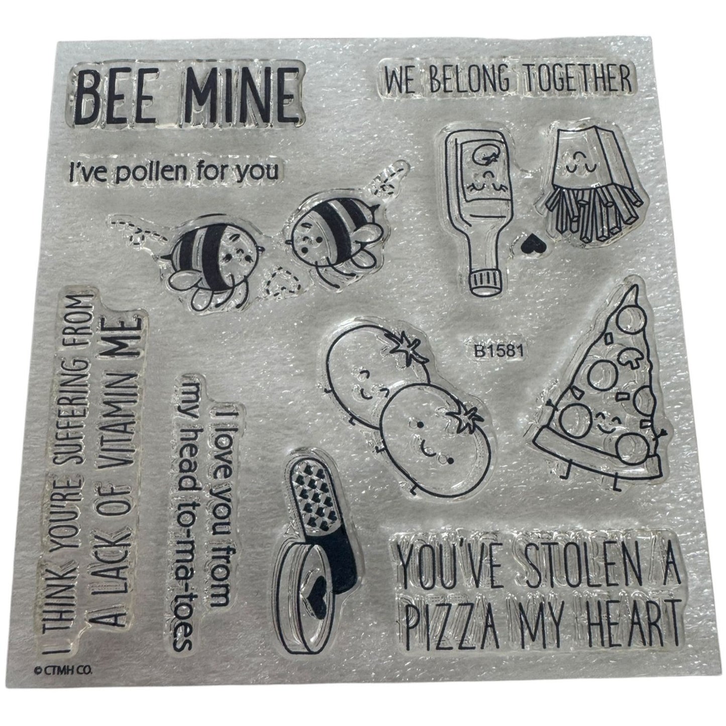 CTMH My Acrylix Acrylic Stamp Set We Belong Together Pizza Pun Vitamin Me Bees