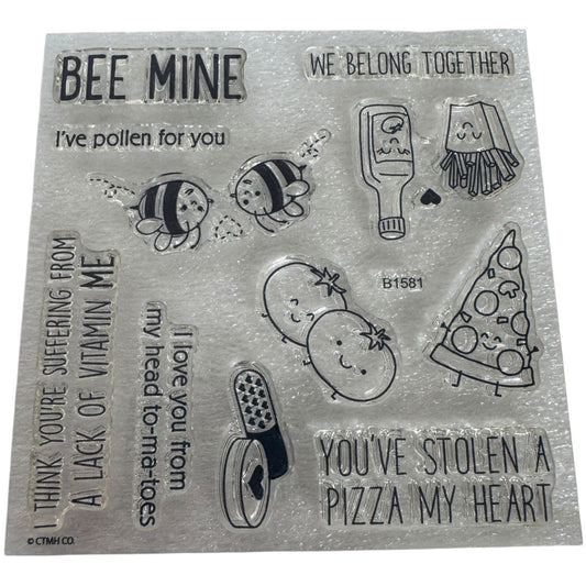 CTMH My Acrylix Acrylic Stamp Set We Belong Together Pizza Pun Vitamin Me Bees