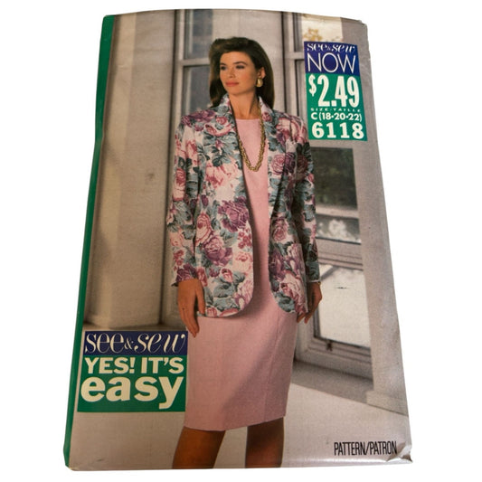Butterick See Sew Sewing Pattern 6118 Suit Jacket Dress Outfit Work 18 20 22 UC