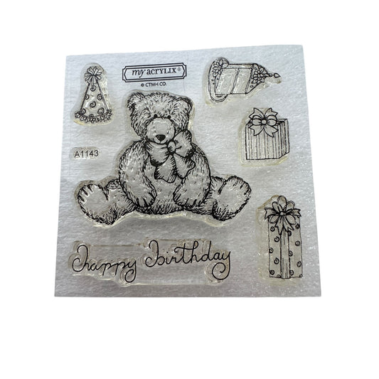 CTMH My Acrylix Acrylic Stamp Set Teddy Bear Birthday Cake Hat Gift Card Making