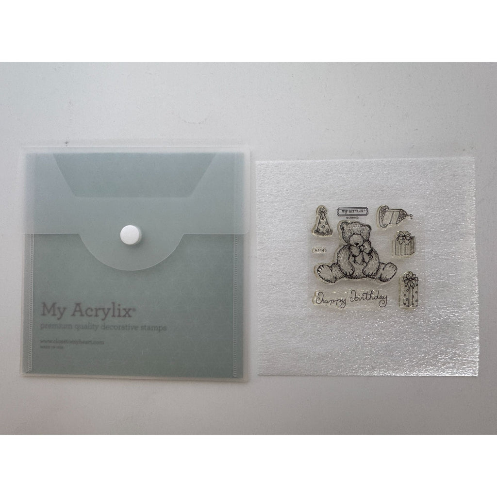 CTMH My Acrylix Acrylic Stamp Set Teddy Bear Birthday Cake Hat Gift Card Making