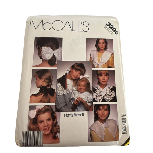 McCalls Sewing Pattern 3205 Hair Bow Collars for Ladies Children Accessory 1980s
