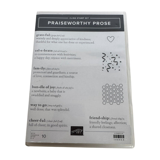 Stampin Up Cling Stamp Set Rubber Praiseworthy Prose Definitions Grateful Family