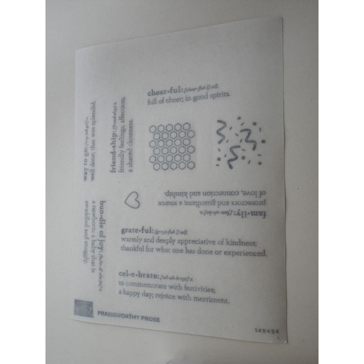 Stampin Up Cling Stamp Set Rubber Praiseworthy Prose Definitions Grateful Family