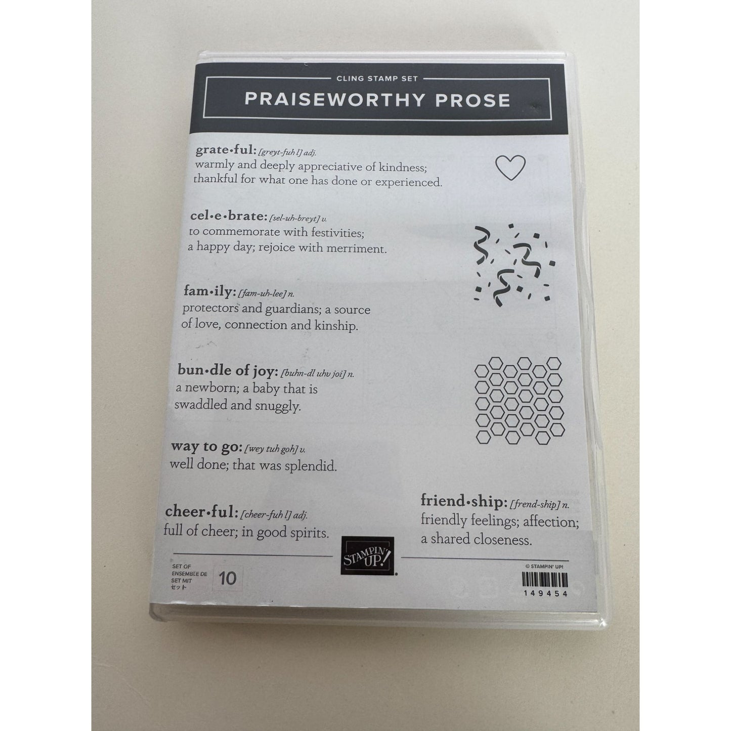 Stampin Up Cling Stamp Set Rubber Praiseworthy Prose Definitions Grateful Family