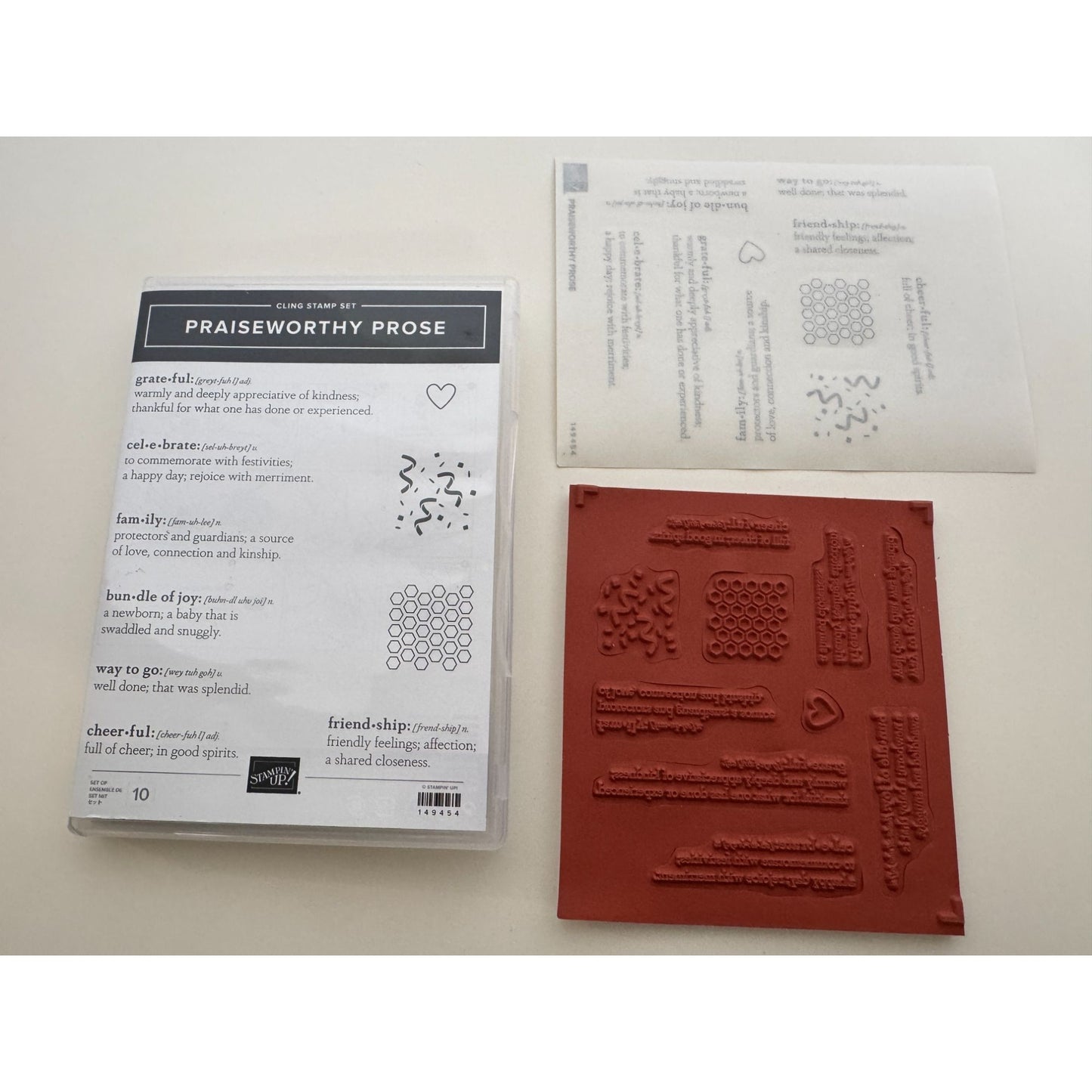 Stampin Up Cling Stamp Set Rubber Praiseworthy Prose Definitions Grateful Family