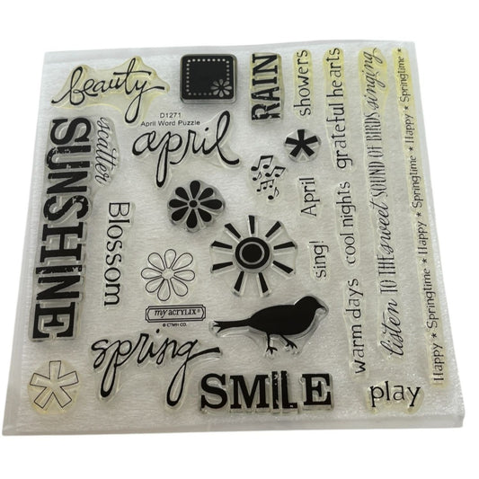 CTMH My Acrylix Acrylic Stamp Set April Word Puzzle Birds Singing Music Notes