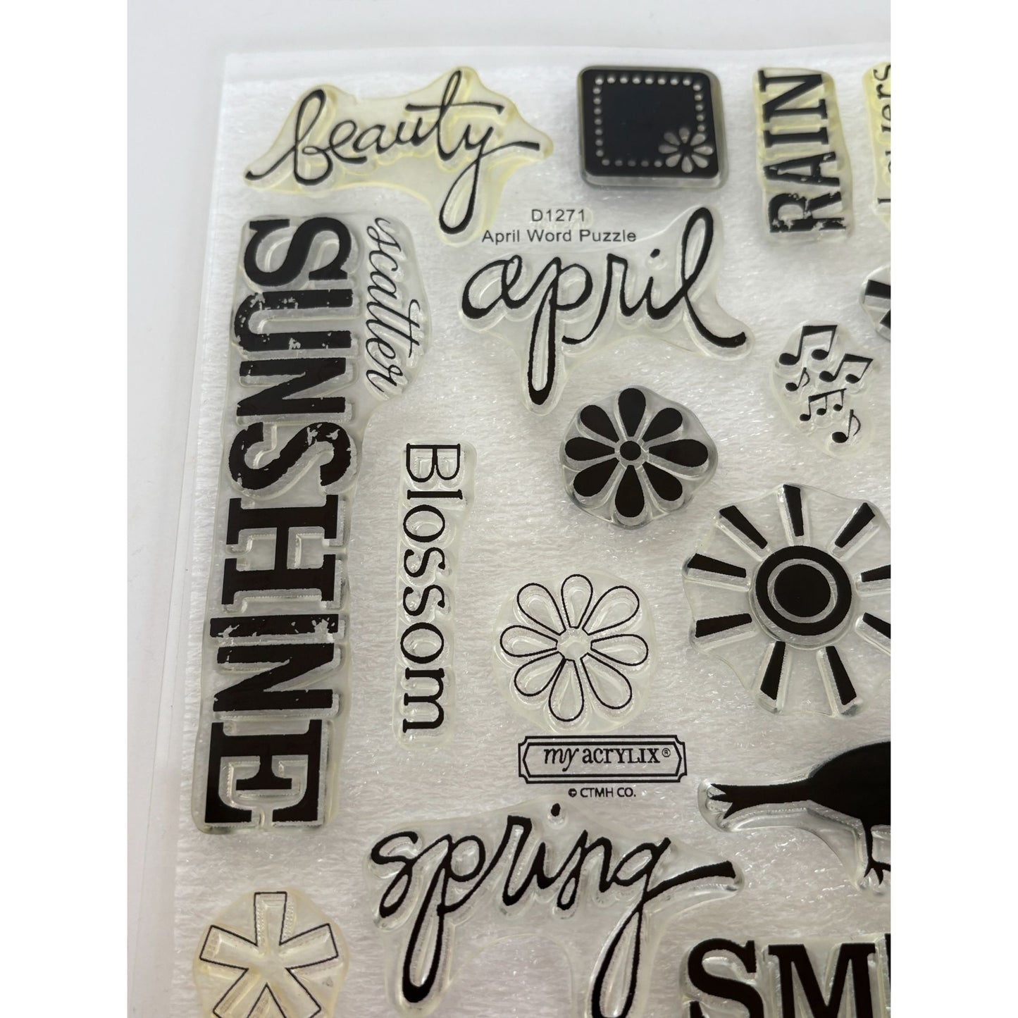 CTMH My Acrylix Acrylic Stamp Set April Word Puzzle Birds Singing Music Notes