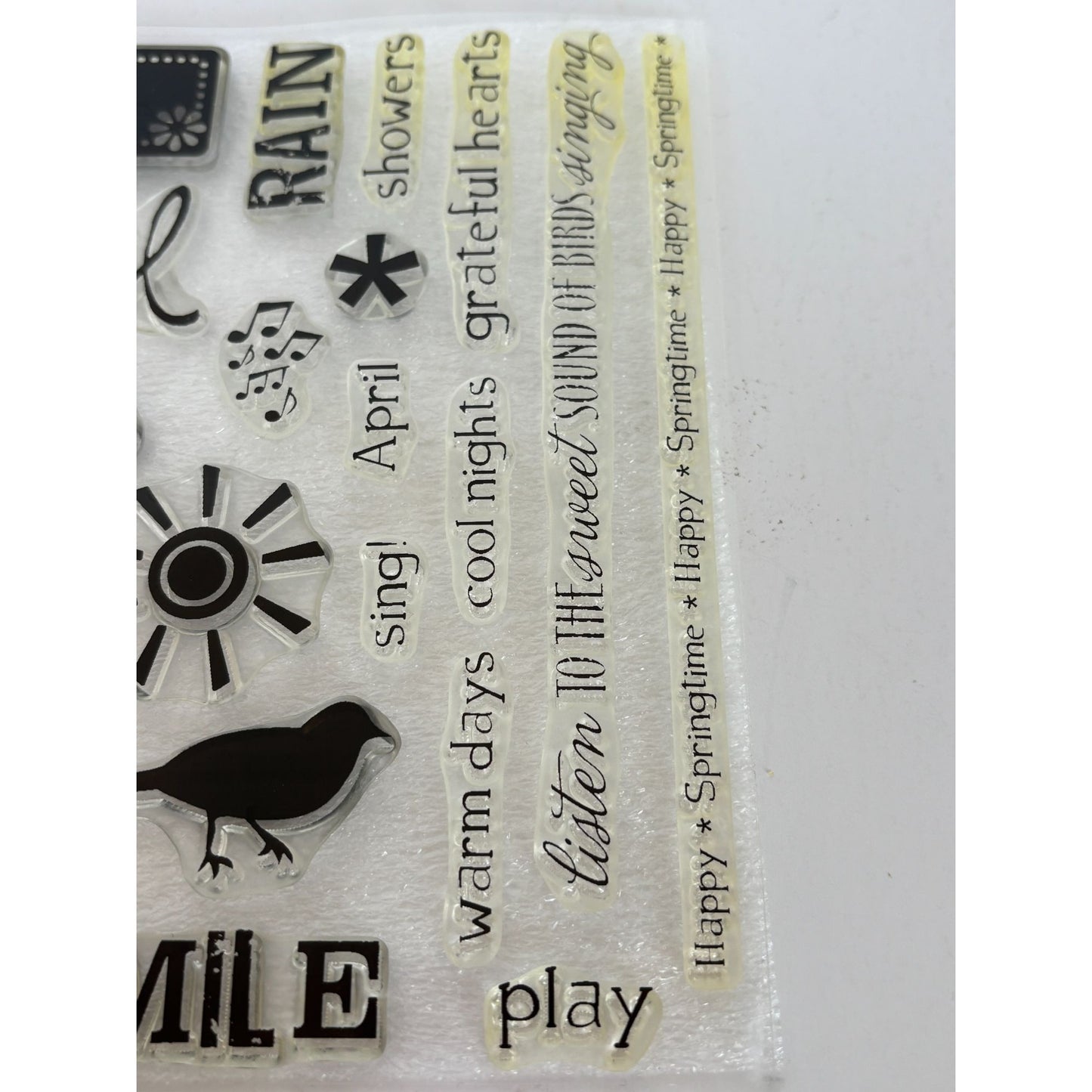 CTMH My Acrylix Acrylic Stamp Set April Word Puzzle Birds Singing Music Notes