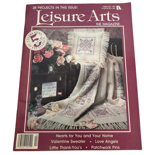 Leisure Arts The Magazine February 1991 Cross Stitch Knit Crochet Patterns Love