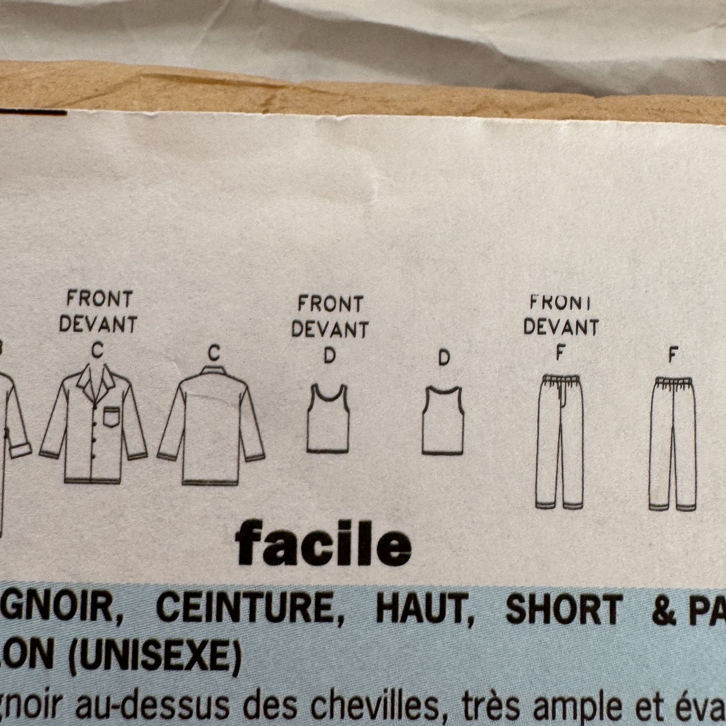 Butterick Sewing Pattern 6837 Robe Pajamas Top Shorts Pants Unisex Easy L XL UC