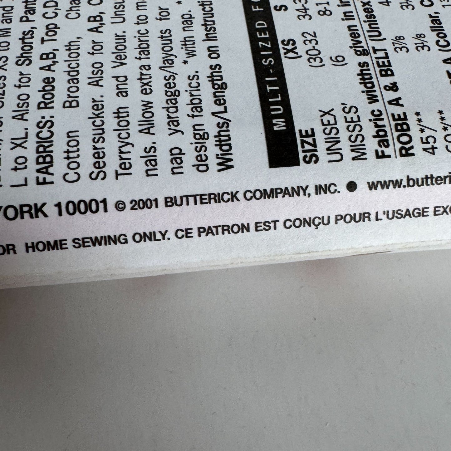 Butterick Sewing Pattern 6837 Robe Pajamas Top Shorts Pants Unisex Easy L XL UC