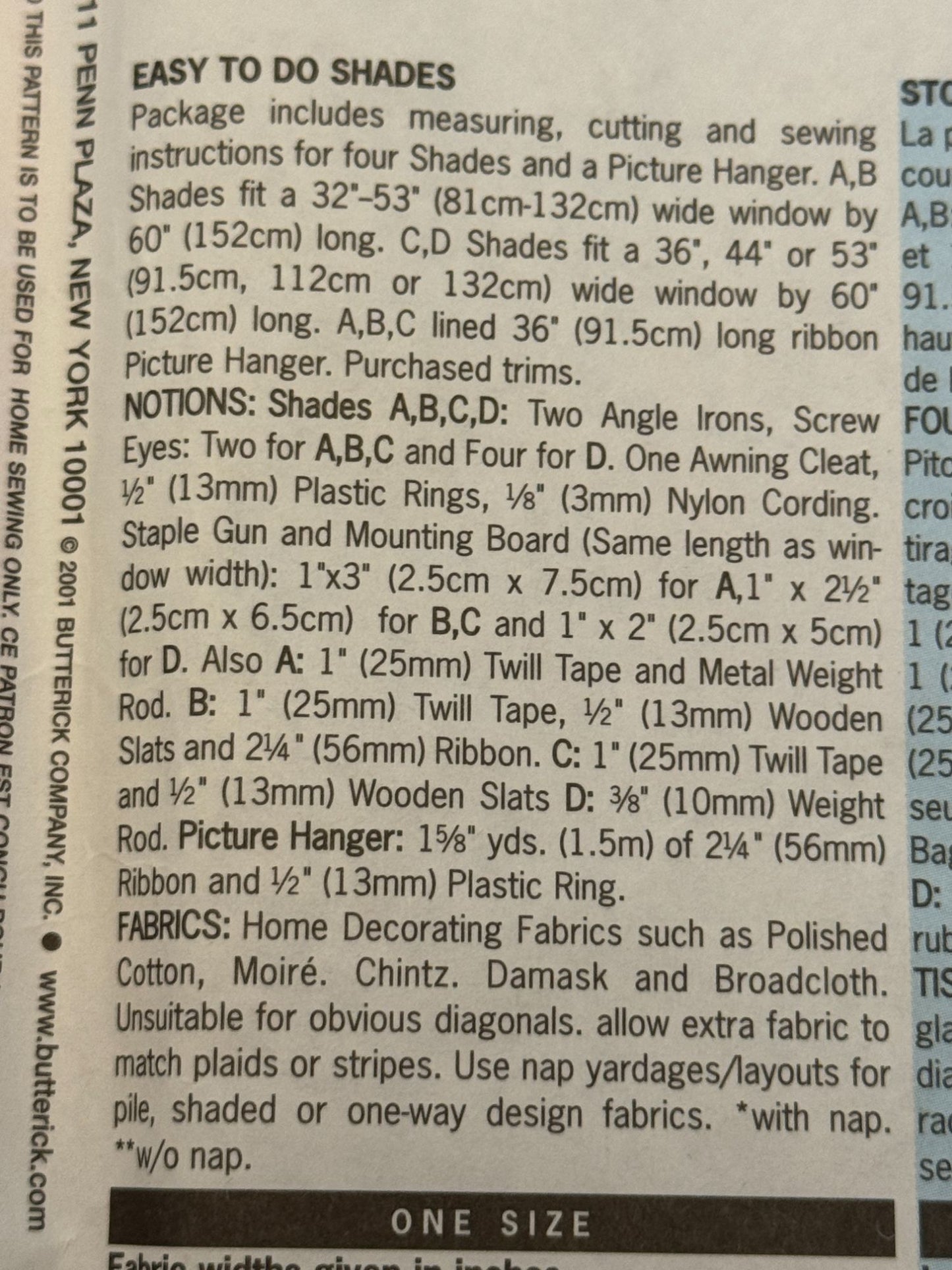 Butterick Sewing Pattern 6677 Waverly Easy to Do Shades Window Home Decor Uncut