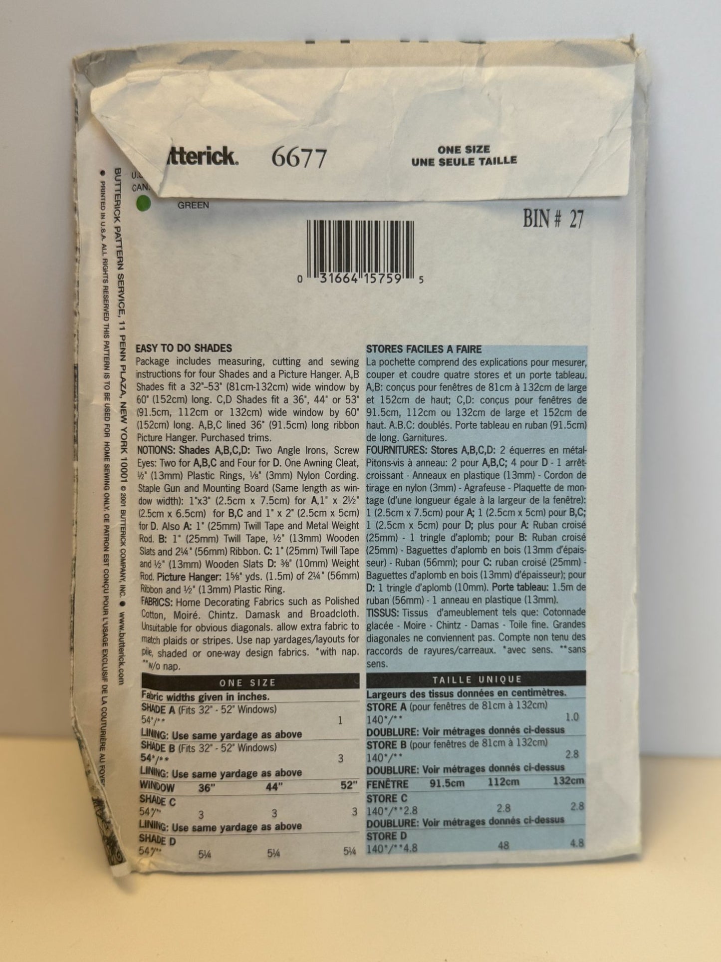 Butterick Sewing Pattern 6677 Waverly Easy to Do Shades Window Home Decor Uncut