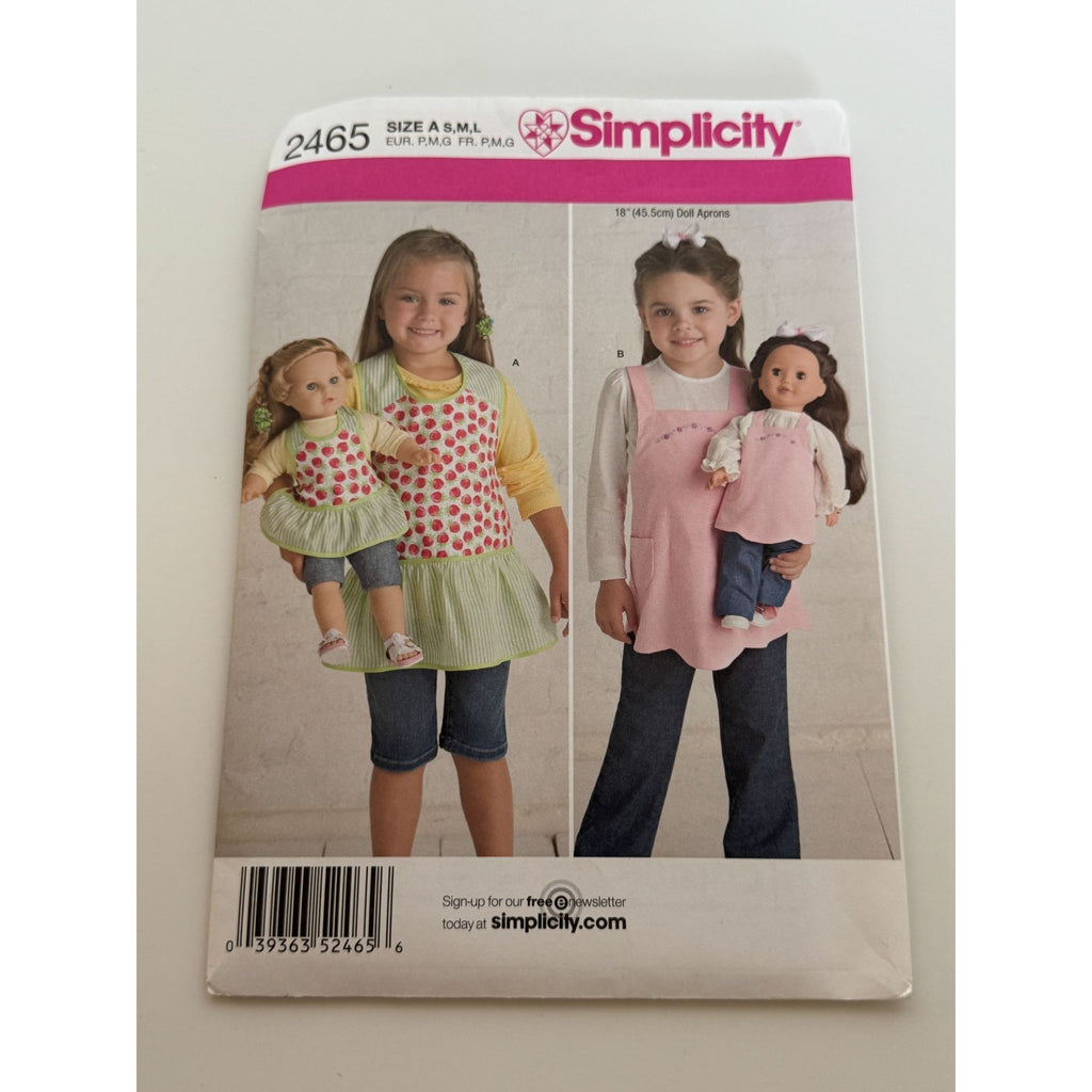 Simplicity Sewing Pattern 2465 Matching Aprons For Girls and 18 inch Dolls S M L