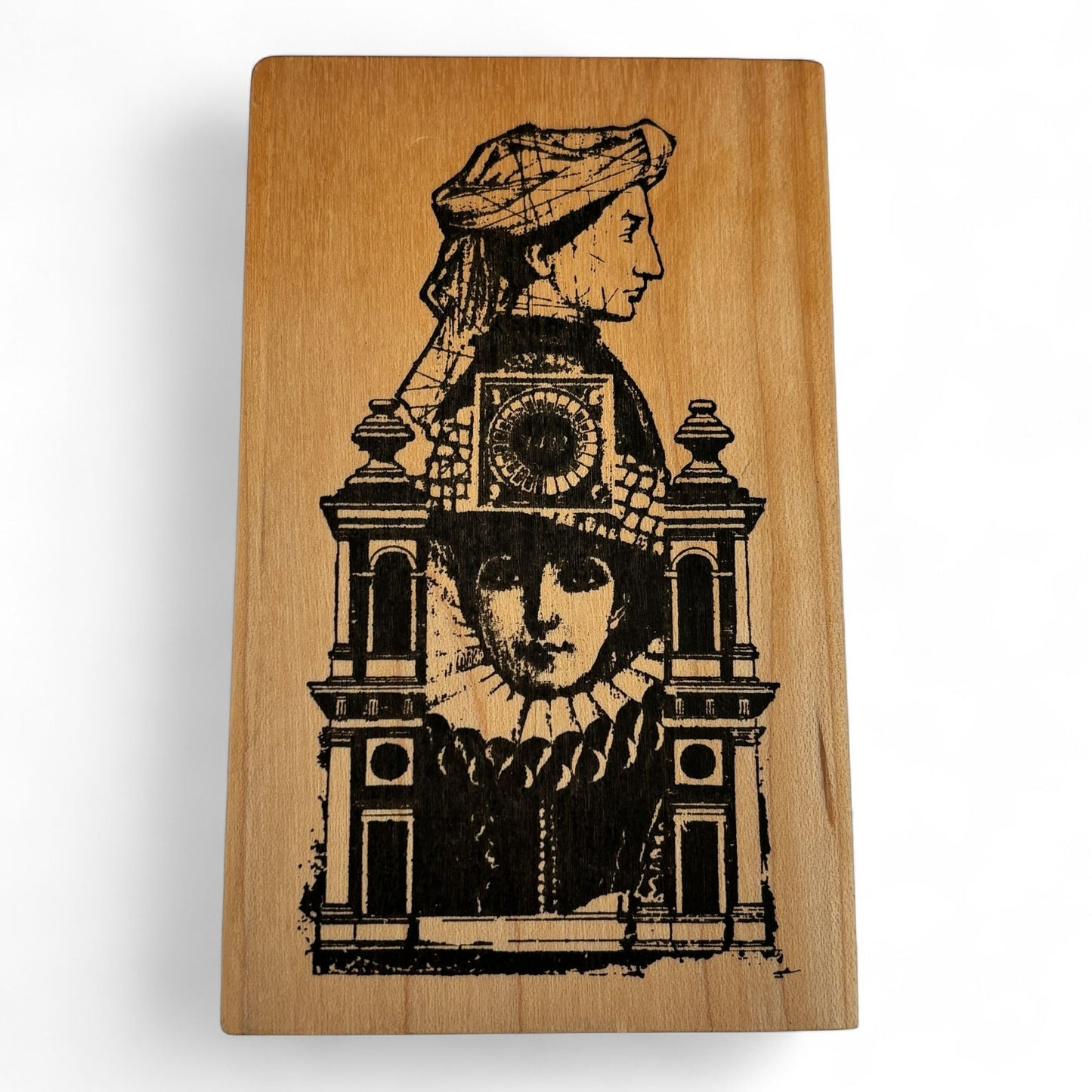 Acey Deucy Rubber Stamp Academia Renaissance Collage Architectural Historical Portrait Artistic Wood Mounted