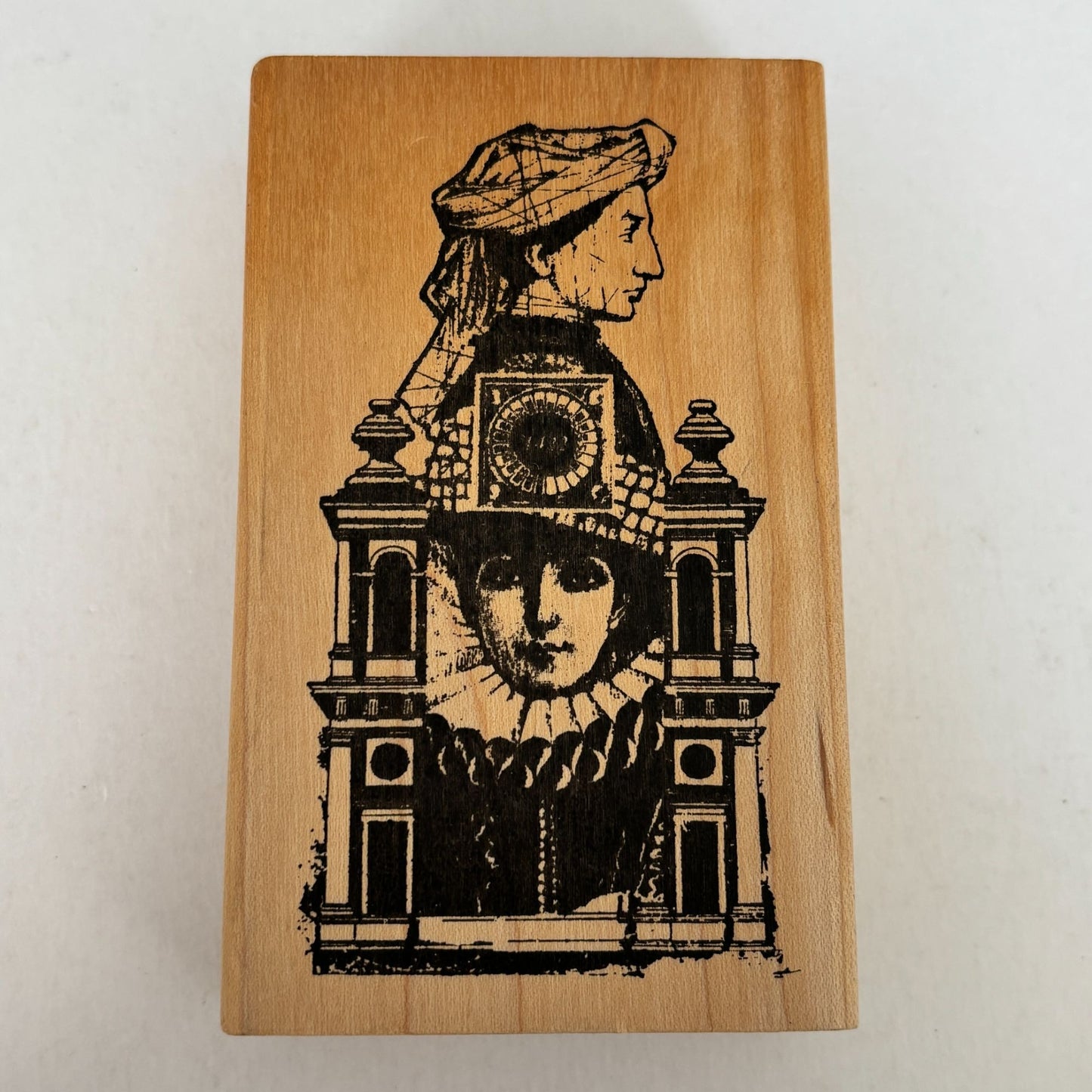 Acey Deucy Rubber Stamp Academia Renaissance Collage Architectural Historical Portrait Artistic Wood Mounted