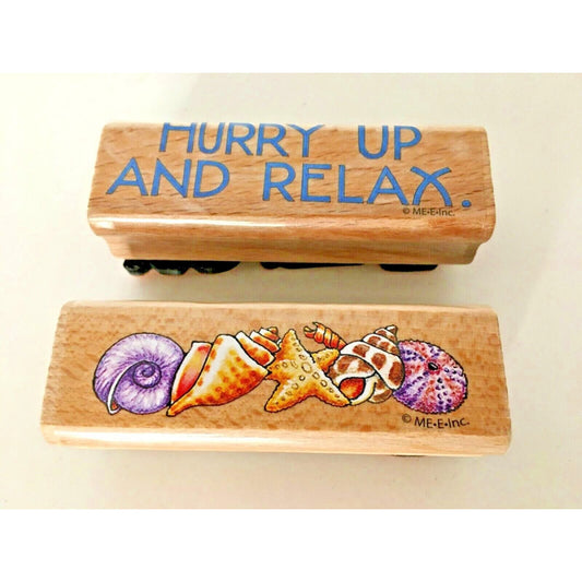 Mary Engelbreit Seashells & Hurry Up and Relax Saying Beach Art Stamps Lot of 2