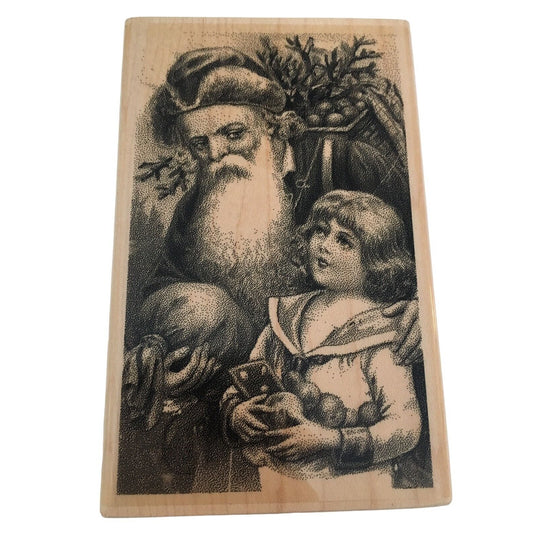 Paper Inspirations Rubber Stamp Santa and Girl Old Fashioned Christmas Holidays