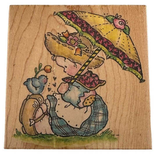 Penny Black Rubber Stamp Good Friends Girl Umbrella Bird Friendship Card Making
