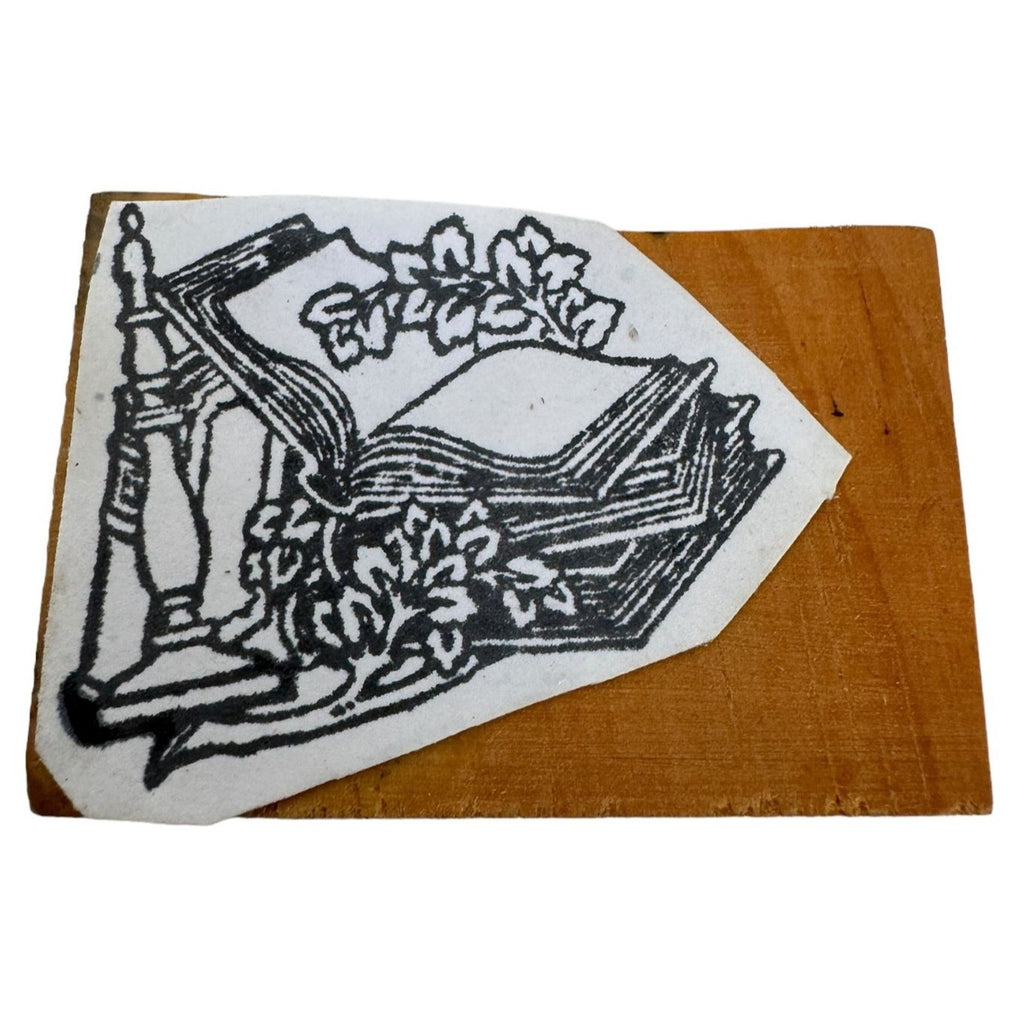 Rubber Stamp Open Book With Candle and Ivy Book Lover Literature Card Making Art