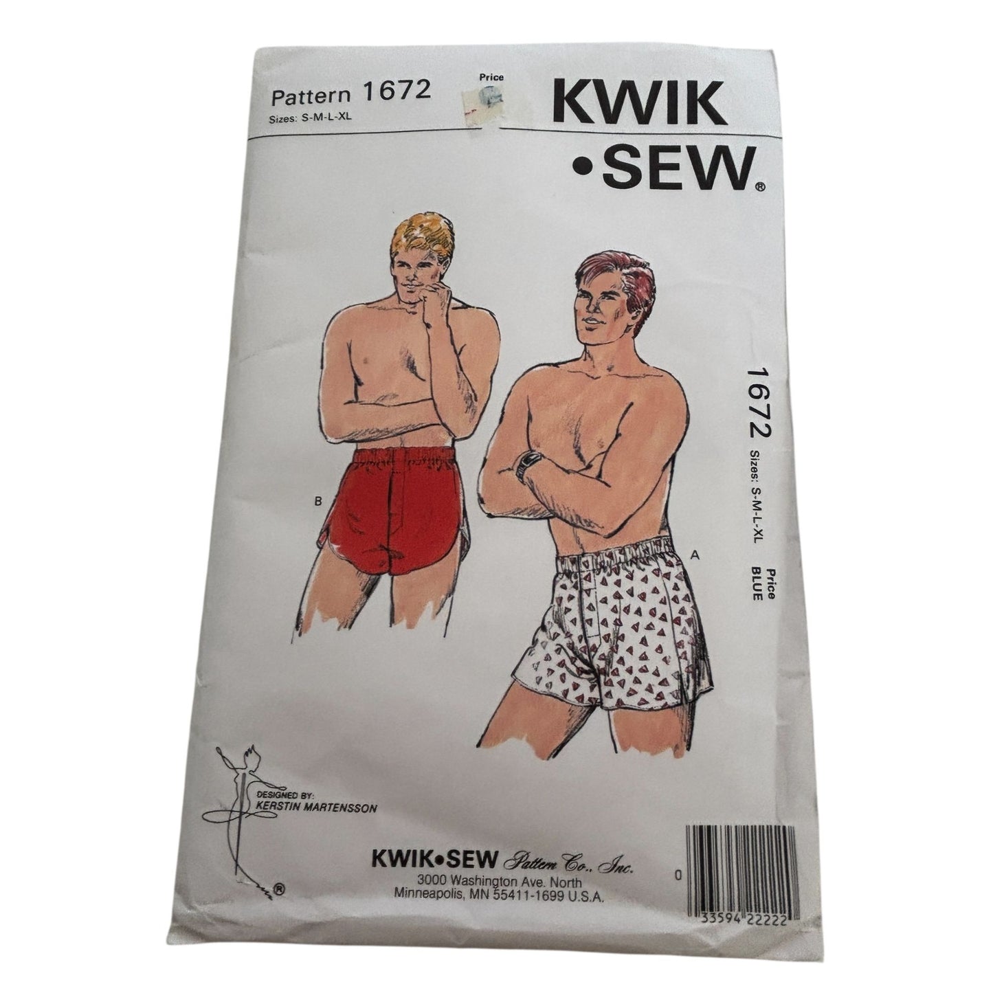 Kwik Sew Sewing Pattern 1672 Mens Boxer Shorts Vintage 1980s Uncut S M L XL