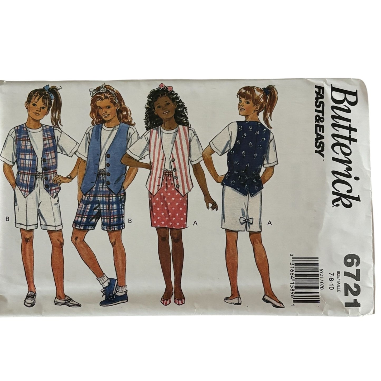 Butterick Sewing Pattern 6721 Girls Vest Top Skirt Shorts 90s Preppy Outfit 7-10 Uncut