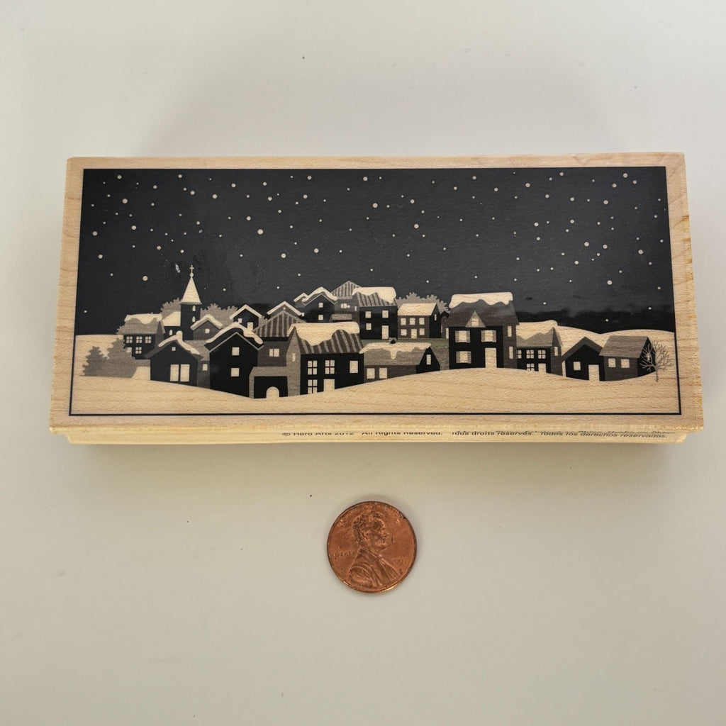 Hero Arts Rubber Stamp Snowy Village Scene Christmas Town Houses Card Making Holidays Night